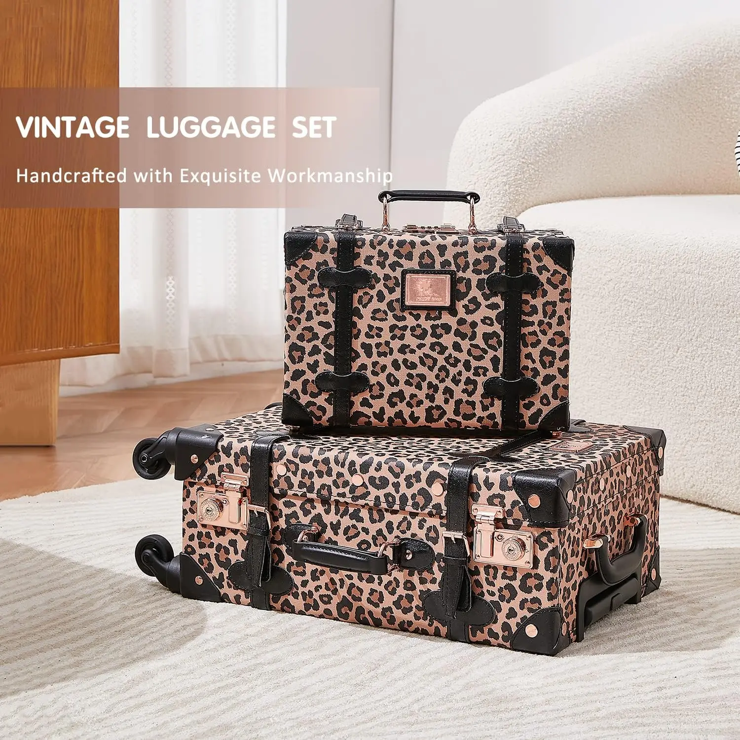 Vintage Suitcase Retro PU Leather Luggage Sets with Spinner Hand Carry-On Luggage set Travel bag 13inch + 20inch Luxury bag