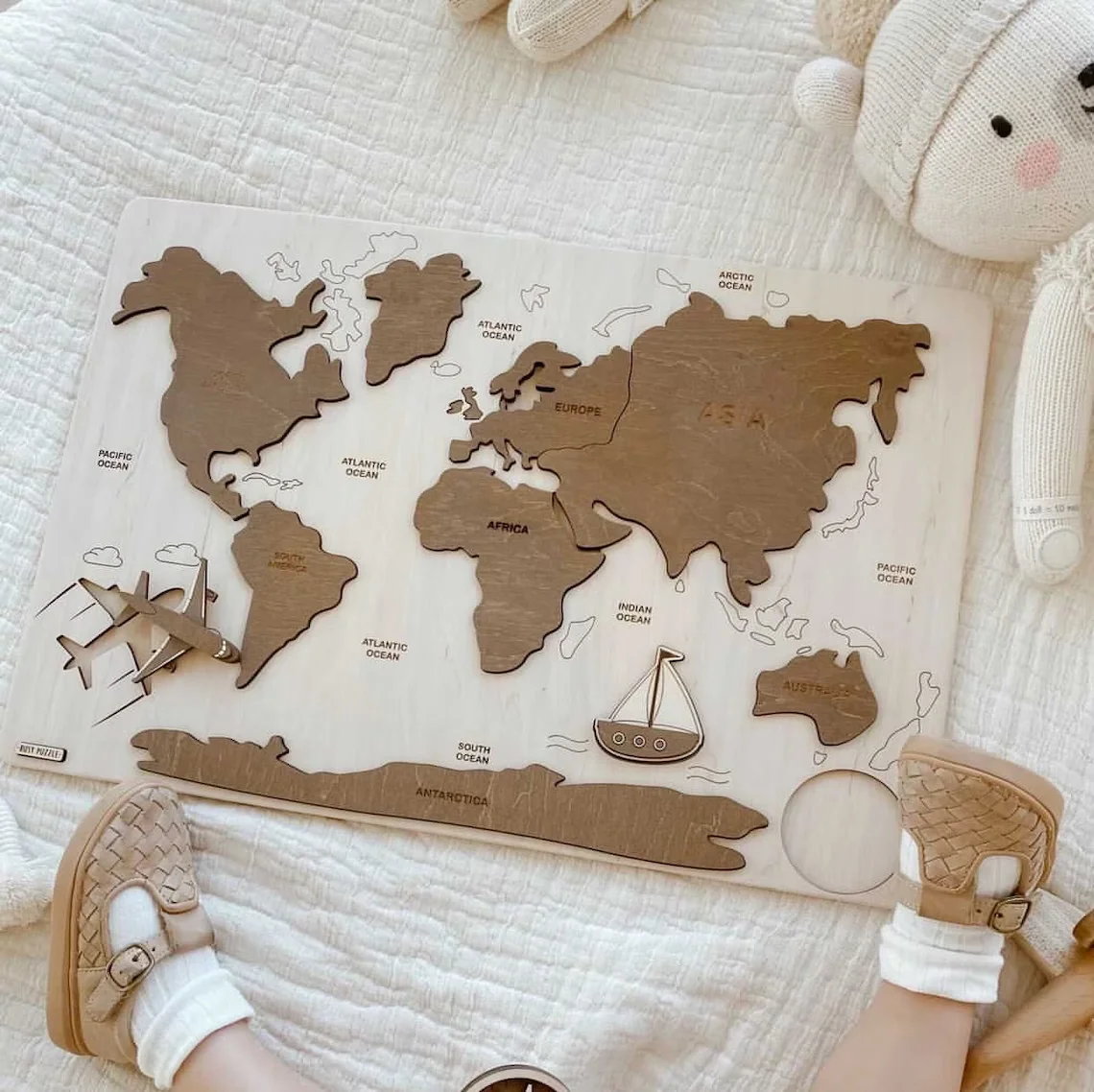 Chunlei OEM World Map Puzzle for Kids Wooden Puzzle Montessori Learning Toys