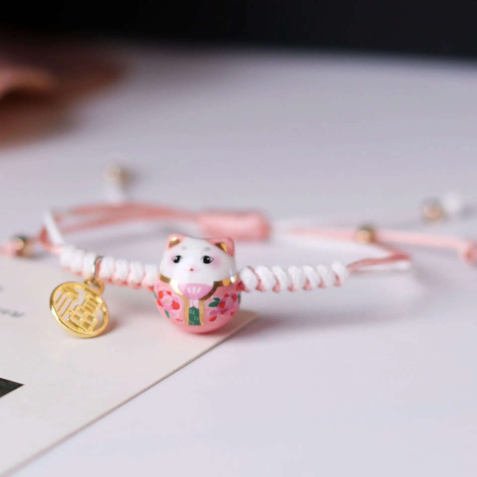 red rope student braided bracelet fortune cat charm women bracelets beads fit european bracelet