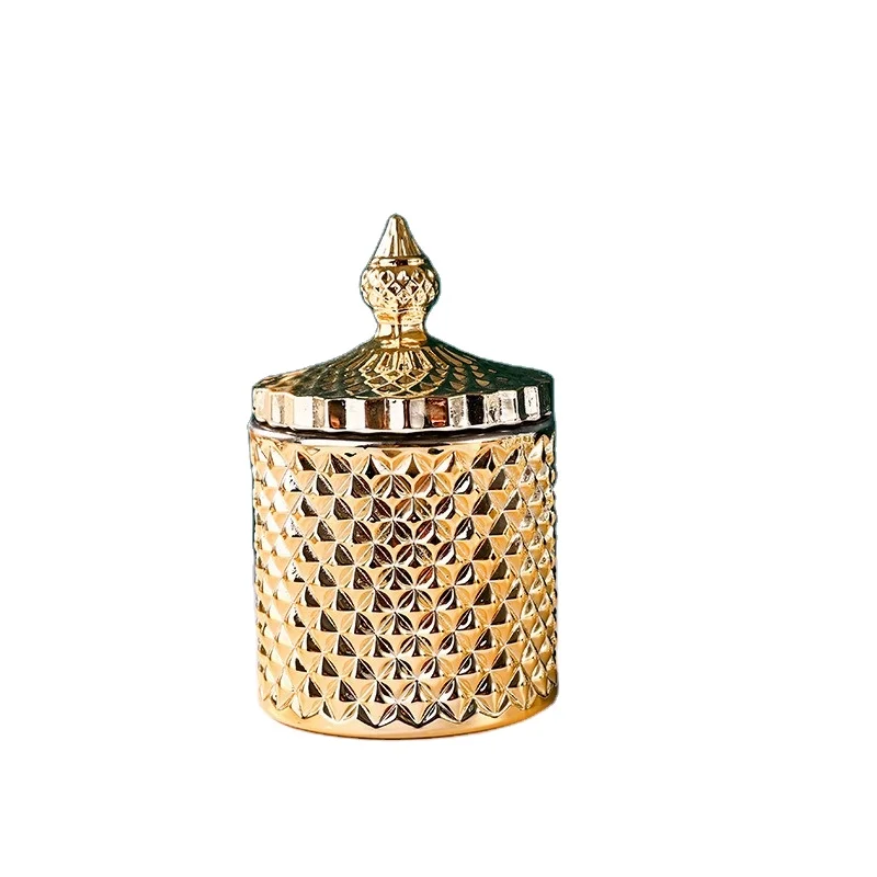 Castle Mongolian Crystal Glass Candy Jar With Diamond Top Glass Geo Cut Candle Jars With Box Candle Container