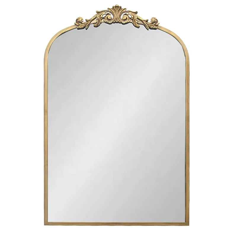 24 x 36 Gold Plated Antique Designer Big Metal Framed Arendahl Traditional Wall Arch Mirror, Baroque Inspired Mirror Wall Decor