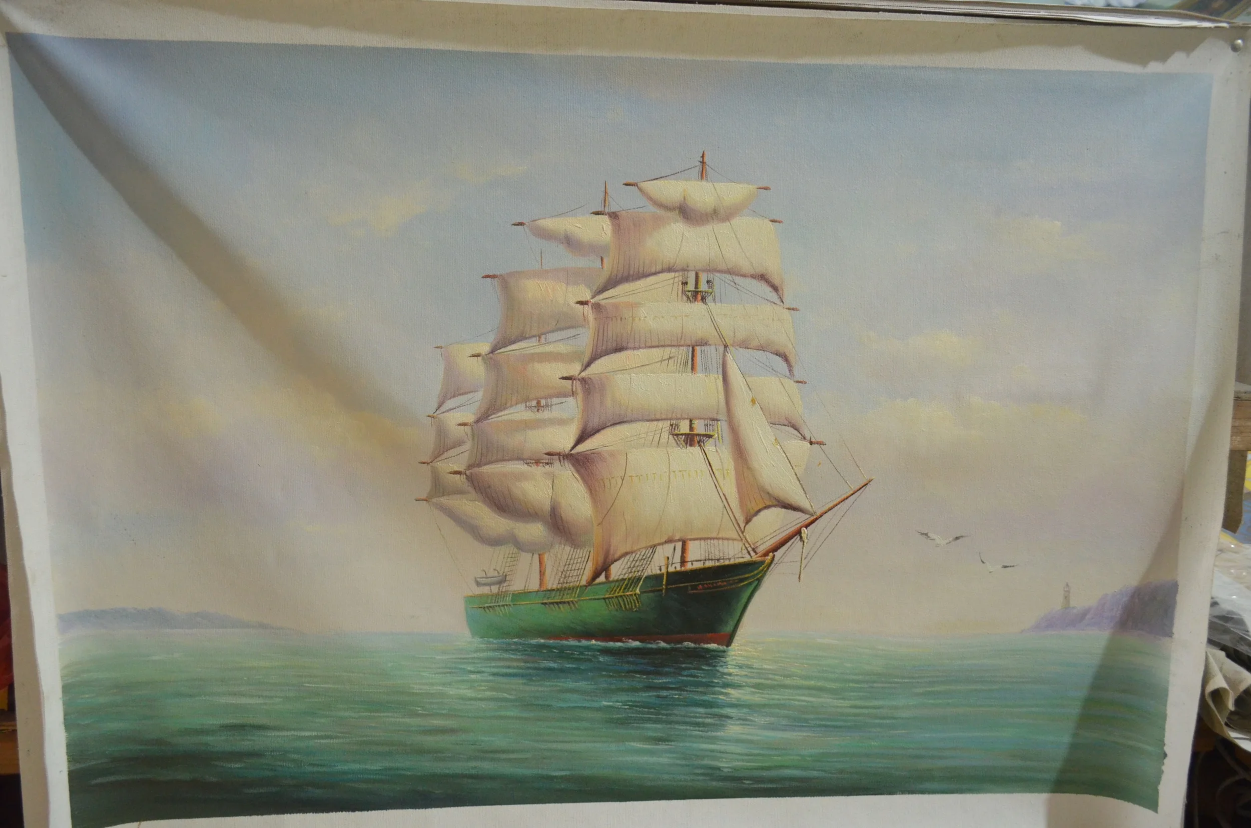 Large Ship Painting Realistic Oil Painting on Canvas Sailing Art Sail Boat Decor Sunset Painting