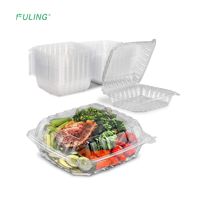 FULING 9*9*3inch 1 Compartment Food Box Clamshell Disposable Plastic Food Take Away package Food Container s for restaurant