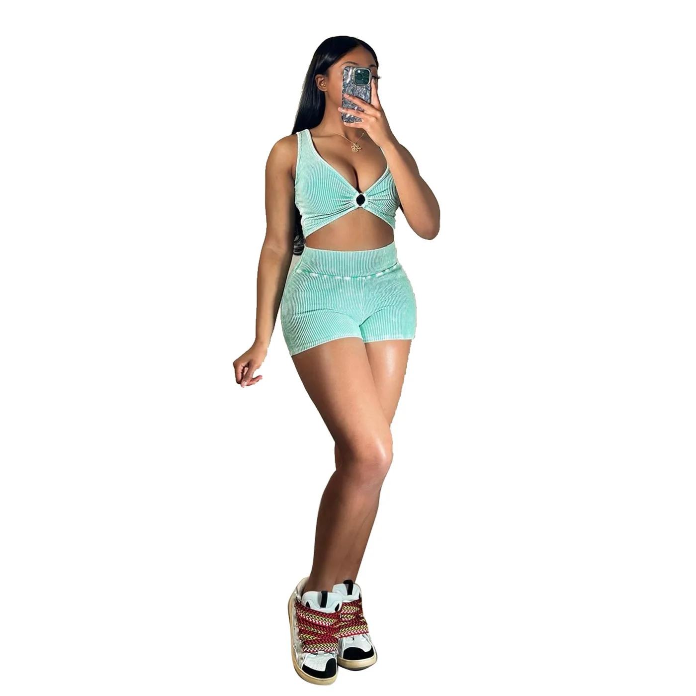 Striped Short Sets Sleeveless Ribbed Washed Summer Halter Backless Crop Top And Shorts Women Two Pieces Sets Matching Sets