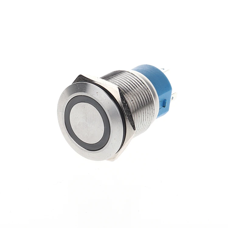 flat round head Metal Waterproof 19mm Light Ip67 Switch normally open close Self-recover Push Button Switch With led