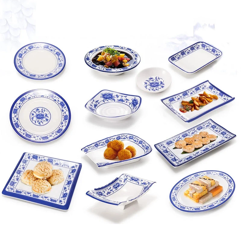Luxury restaurant home tableware round square melamine plate plastic dish dinnerware sets for wholesale