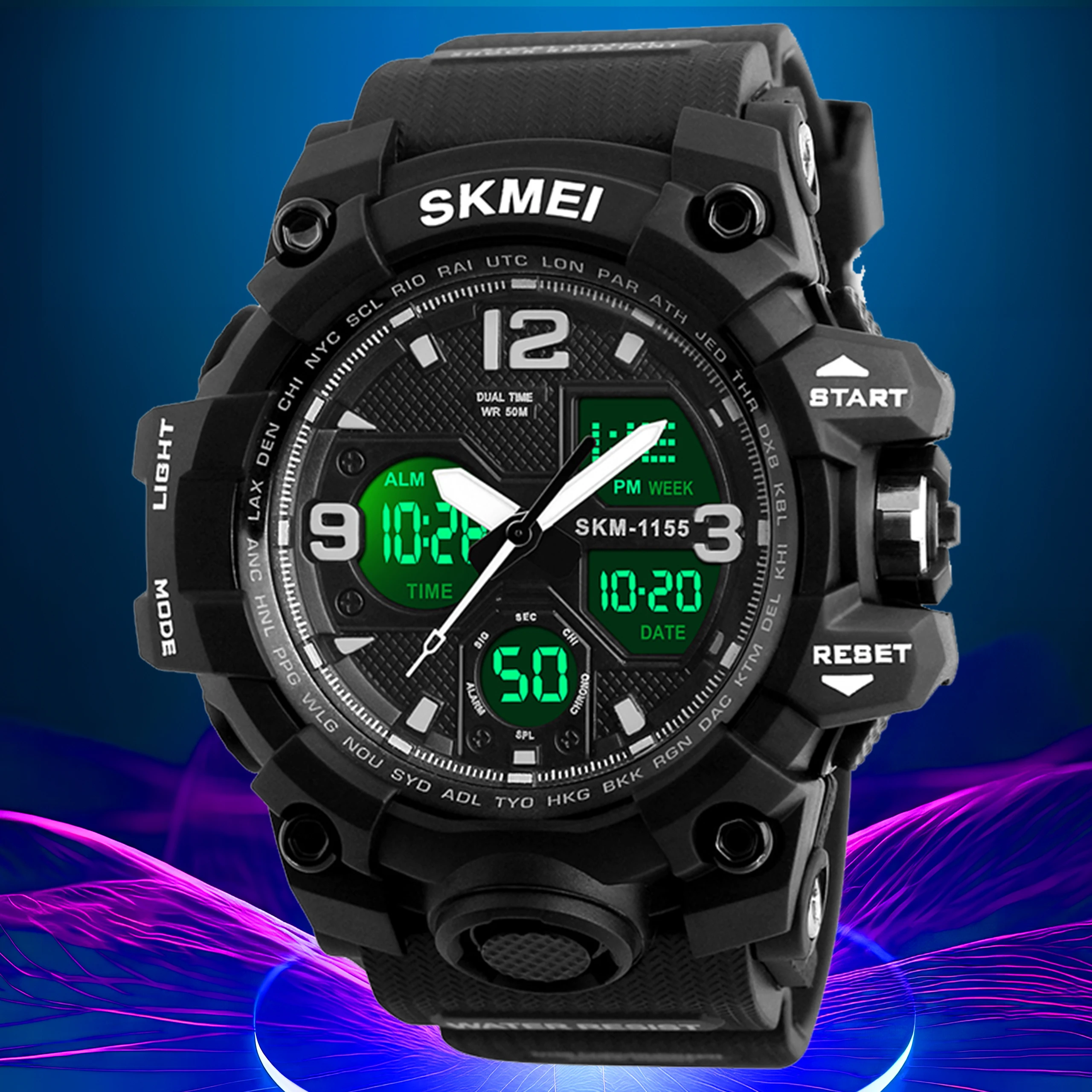 Top sale Relogio skmei 1155b Wholesale 50m waterproof Men Wrist Cheap LED analog Digital Sport Watches