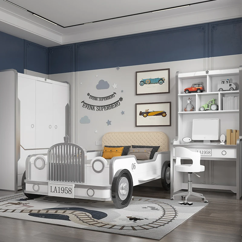 Wholesale solid wood boys children bedroom wood furniture teenagers creative sports car bed on sale