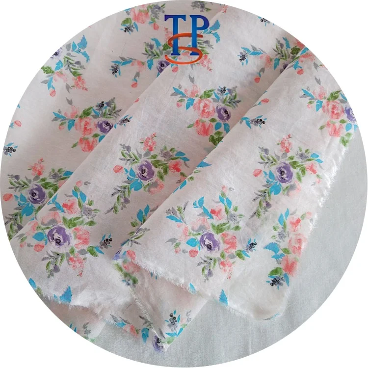 
Customizable floral printed silk cotton interwoven fabric 