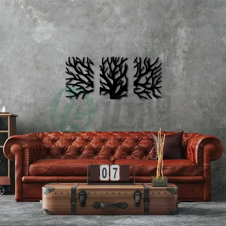 Custom Design Laser Cut Stainless Steel Wall Decoration Contemporary Plant Pattern Square Iron Metal Art for Home Decor