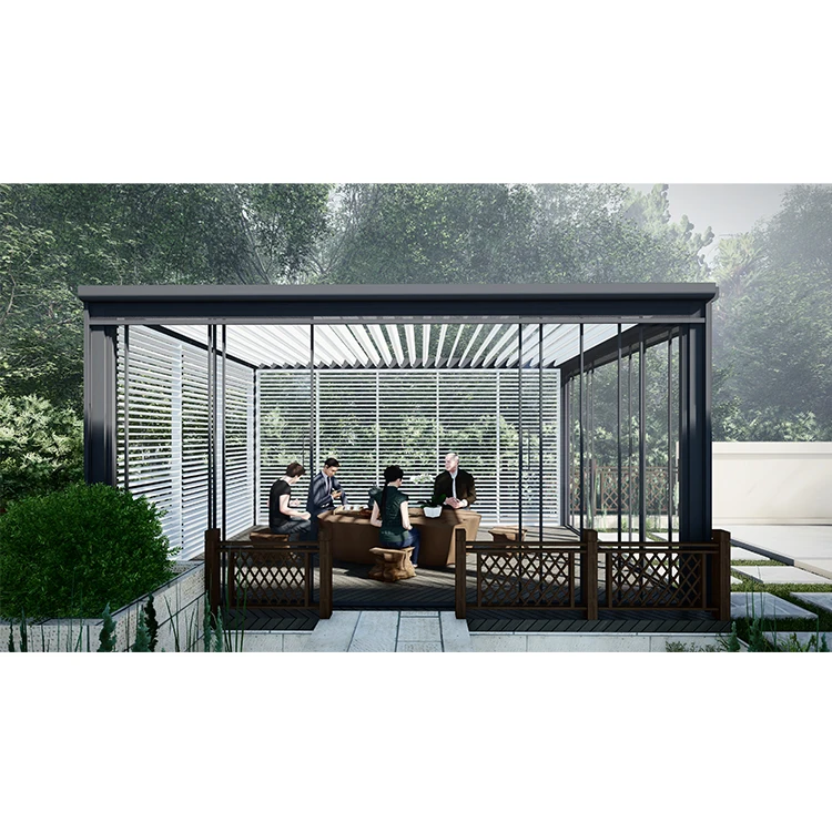 Motorise Waterproof Metal Garden Pavilion Gazebo Aluminum Pergola Gazebo with Adjustable Roof Louvers