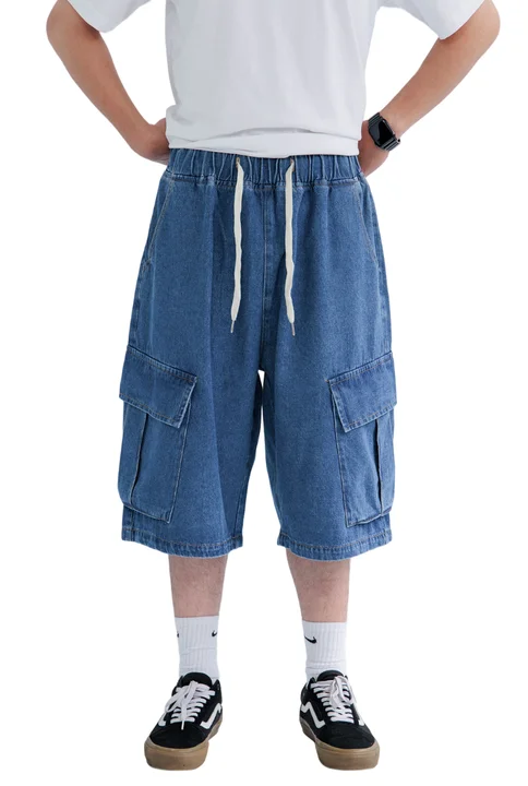 Индивидуальные свободные джинсовые брюки с широкими штанинами до середины талии синие повседневные широкие для продажи