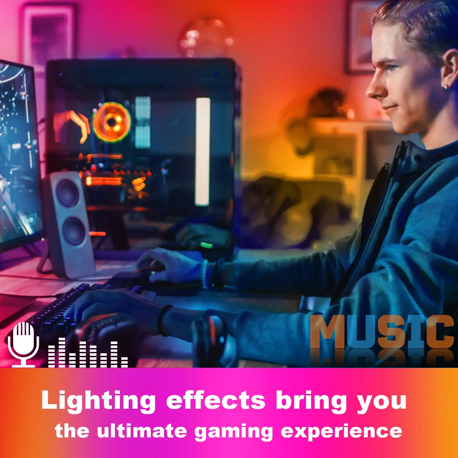 12v RGB 5050 Rhythm Recognition Music Sync Audio Video Decoration Led Strip Light for Bedroom