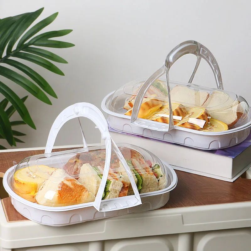Disposable To Go Portable PET Plastic Packaging Platter Box With Transparent Cover For Picnic Party Catering Food
