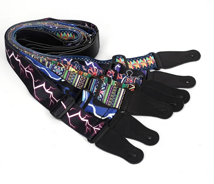 2022-Guitar Strap national style widened wooden guitar strap electric guitar bass strap polyester printed strap