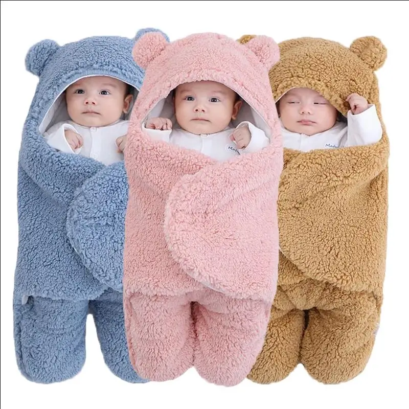 Hot Selling Winter Sleeping Nursery Wrap Ultra  Baby Sleep Sack Soft Fluffy Newborn Blanket Infant Baby Sleeping Bag baby romper