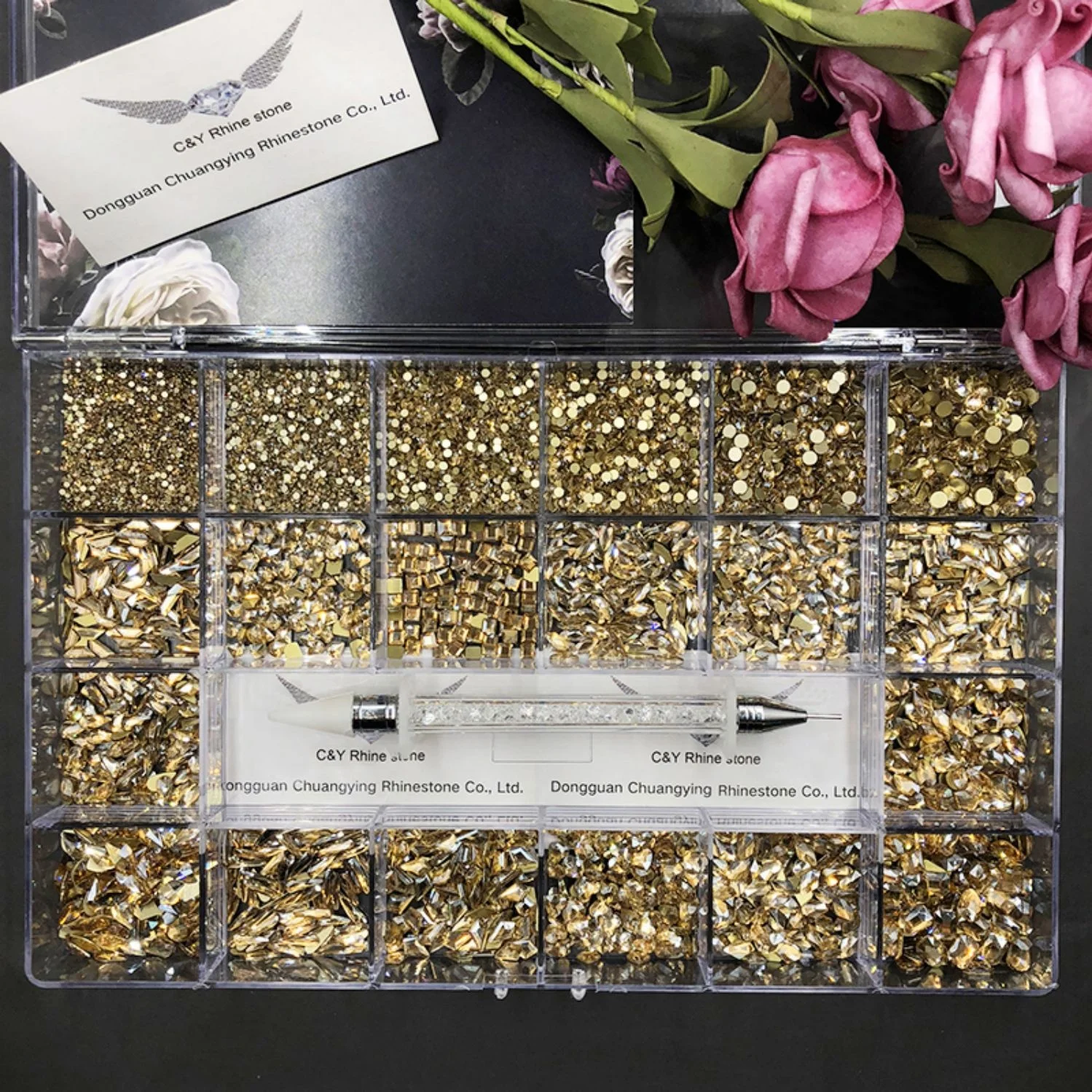 C&Y Custom Glass Rhinestone Top Set For Nails Flatback Design In Box Nail Rhinestones