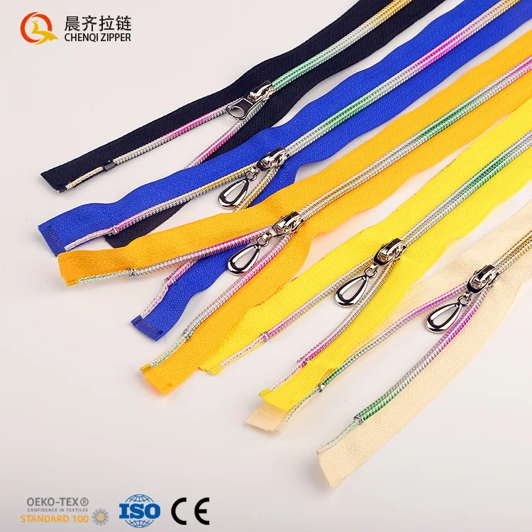 Factory Customized Fancy Zipper Rainbow Teeth Open-end Nylon Coil Polyester Zipper for Outerwear