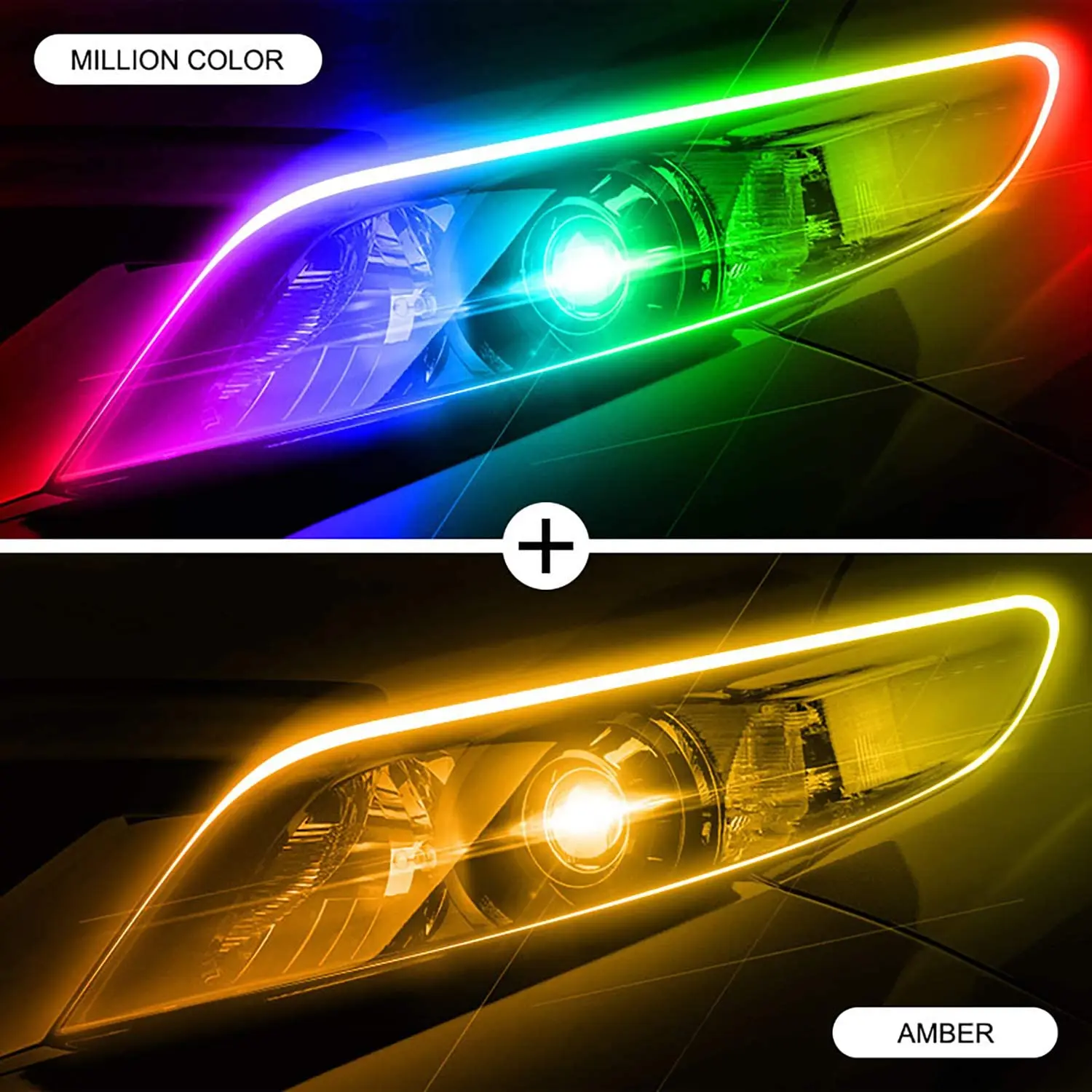 23.6 Inch 2pcs APP Control 12V DRL Car LED Light Strip Headlight Switchback RGB LED Strip Lights Waterproof
