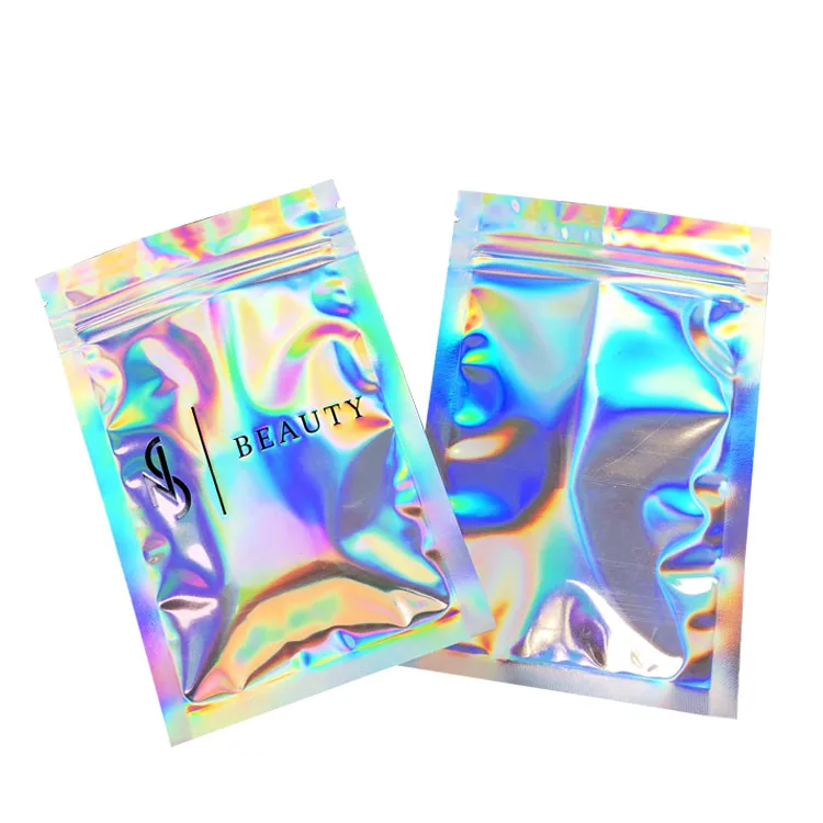 
Custom logo zipper holographic cosmetic packaging bags / holographic pouches for eyeshadow packaging  (60818604798)