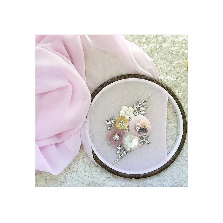 Wedding occasion beaded flower 3d crystal rhinestone embellished chiffon long shawl hijab scarf