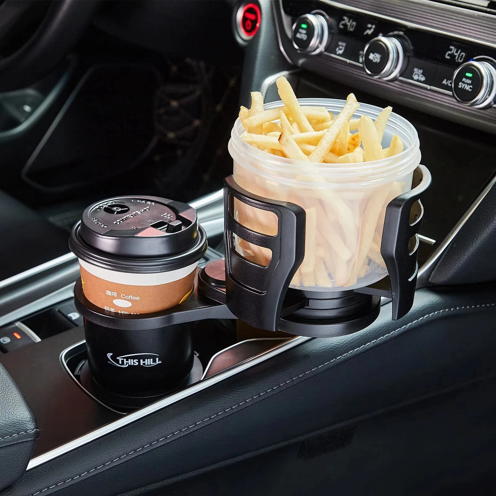 2 in 1 Multifunctional Car Cup Holder 360 Rotating Adjustable Car Cup Holder Expander Adapter Base Tray for Snack Bottles Cups