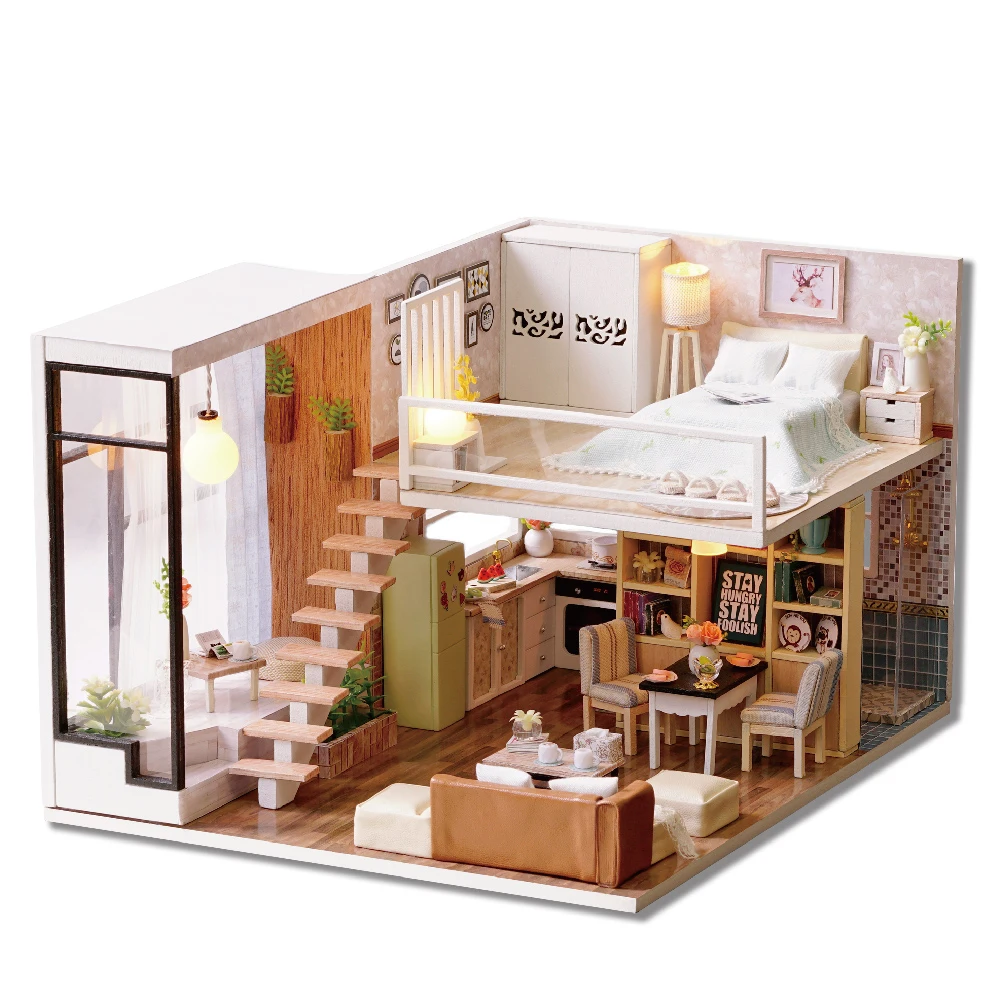 Miniature DIY Doll house Toy  Wood Dollhouse  Kid Toys Set Box Packing Bedroom Children Modern Furniture Toys