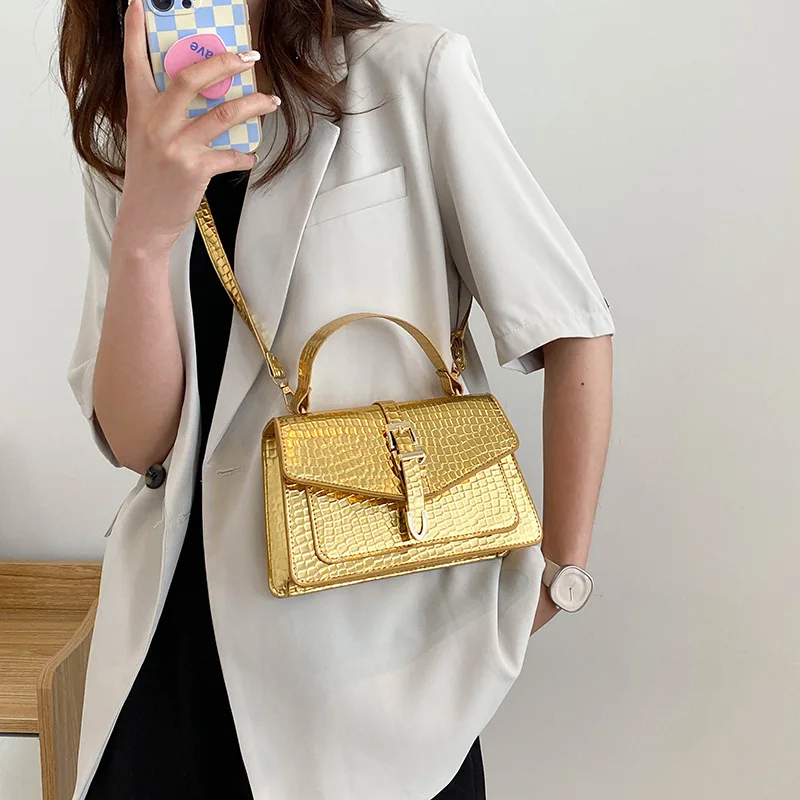 Z096 Fashion Handbags For Women Elegant Casual Ladies Horizontal Square Bags Crocodile Embossed Travel Flap Bag