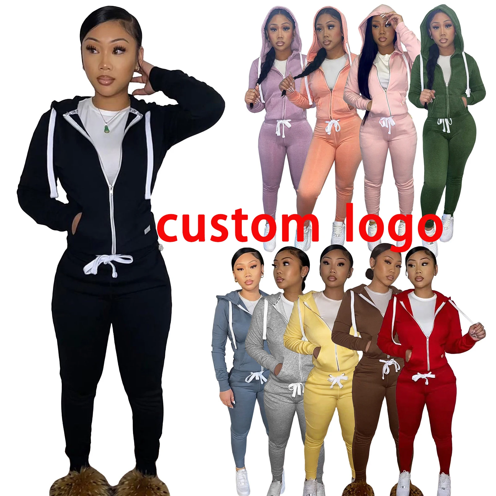 2021 Fashion Winter wholesale custom plain boohoo  plus size Streetwear Sports 2 Piece Set women sweatsuit set tracksuit