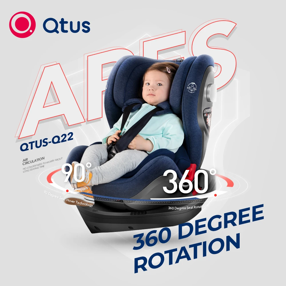 Qtus Q22 ARES 360 Degree Rotation Baby Safety Car Seat, Removable Cushion Pads From Newborn  to 12 Years, ECE Certification