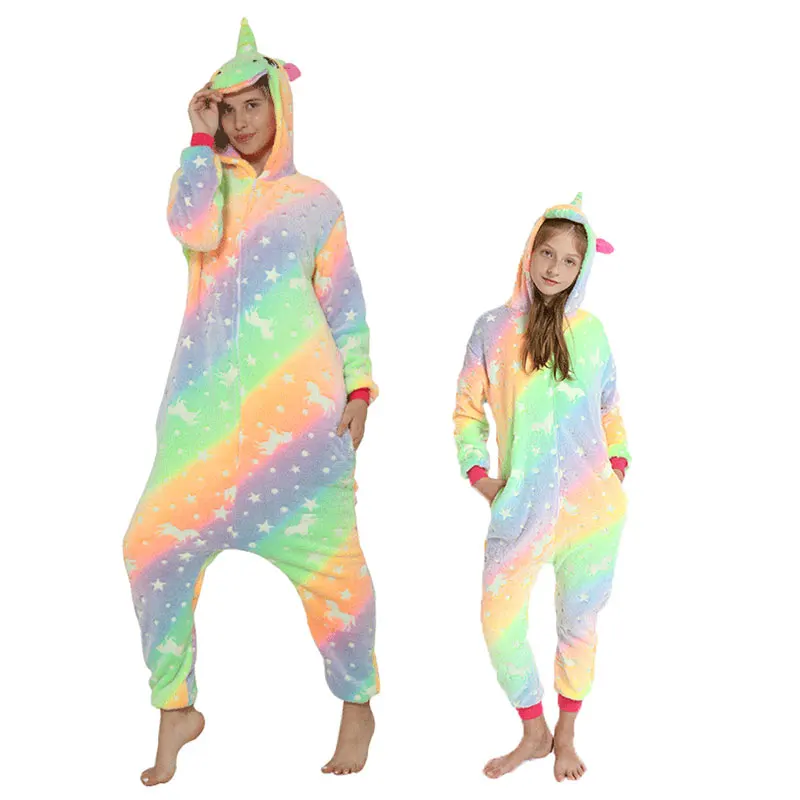IN-STOCKED Mommy and Me Animal Onesies Christmas Pajamas Cartoon Costume Fimily Pajamas Glow at Night Luminous Unicorn