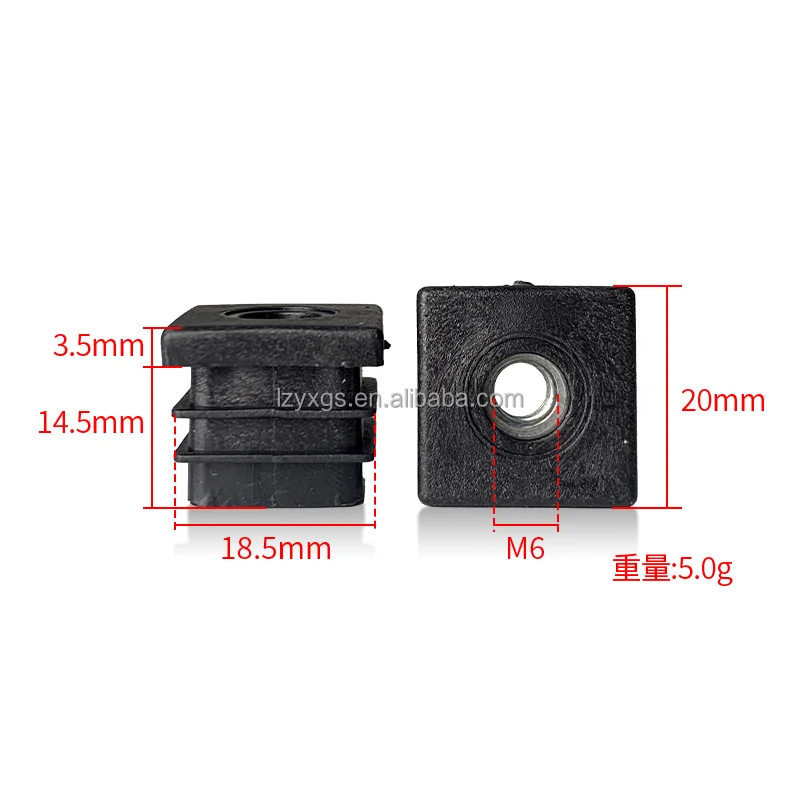 M6*20*20mm square nut plug stainless steel raising adjustment wheel sleeve plug furniture wear shelf rubber plug