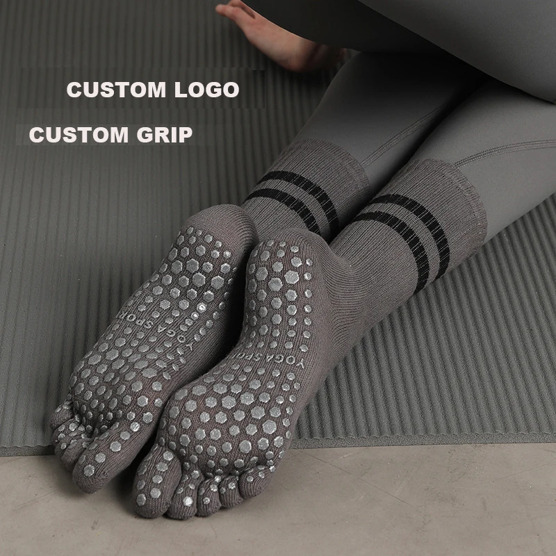 Wholesale custom LOGO women barre dance sticky grip yoga socks Cotton Pilates Fitness Non Skid  Crew Grip Ballet Socks