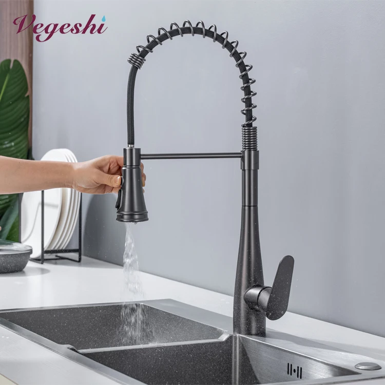 High Quality Gun Black Single Handle Pull Out Kitchen Faucet Sink Mixer with Sprayer Stainless Steel Hot Cold Water Tap Taps