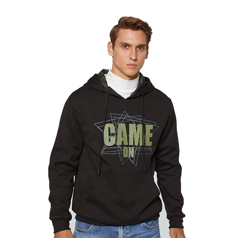 Wholesale Custom Printing Men Hoodie Black Hooded Sweatshirt Male Printed Clothing Hoodies and Sweatshirts