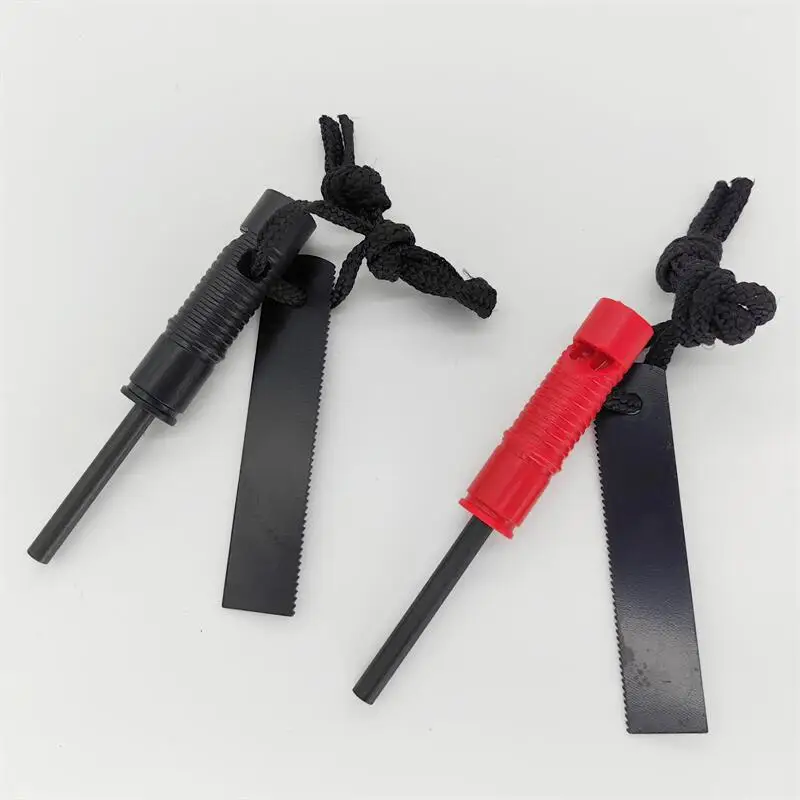 -6W Outdoor Hiking Camping Tools Metal Bar Steel Rod survival flint fire starter iron cerium rod with emergency whistle