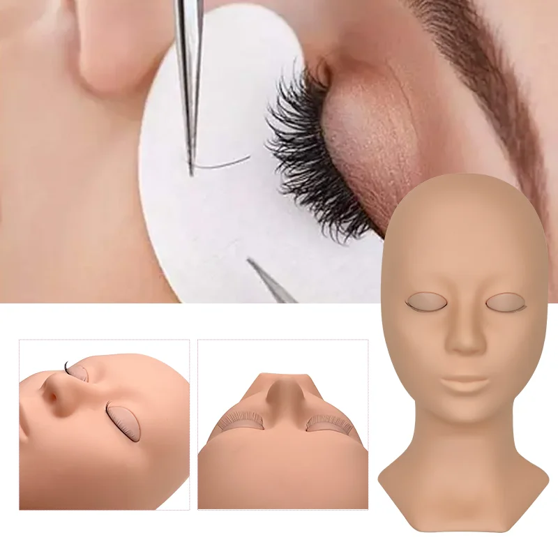 Silicone Training Flat Mannequin Head With 4 Pairs Removable Eyelid For Eyelashes