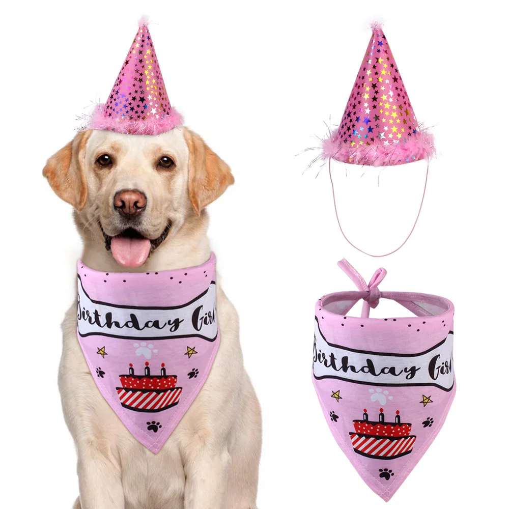 Pet Birthday Triangle Scarf Dog Birthday Bandana With Cap For Wholesale