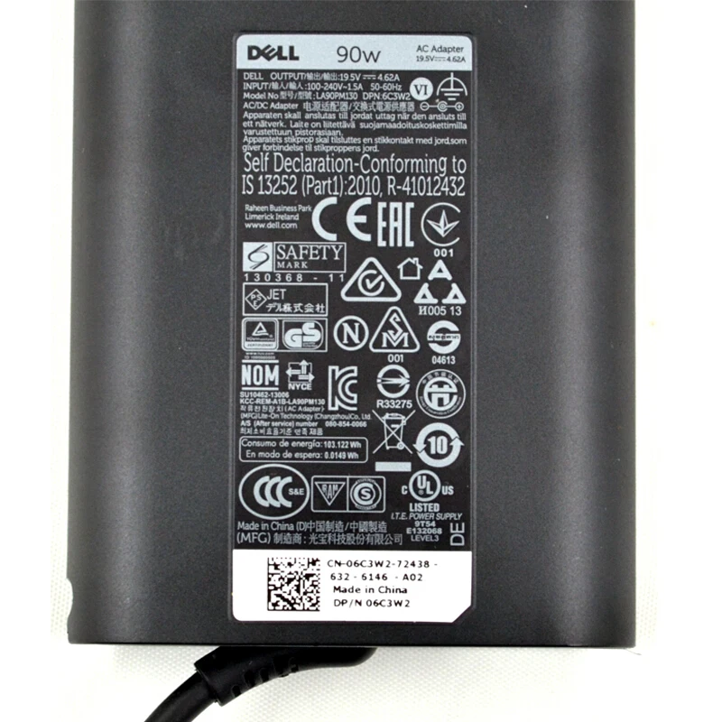 Адаптер переменного тока Dell 7 4 мм barrel 90 Вт 19 5 в 332 а 450-AJTO с 1 метровым шнуром питания-Китай