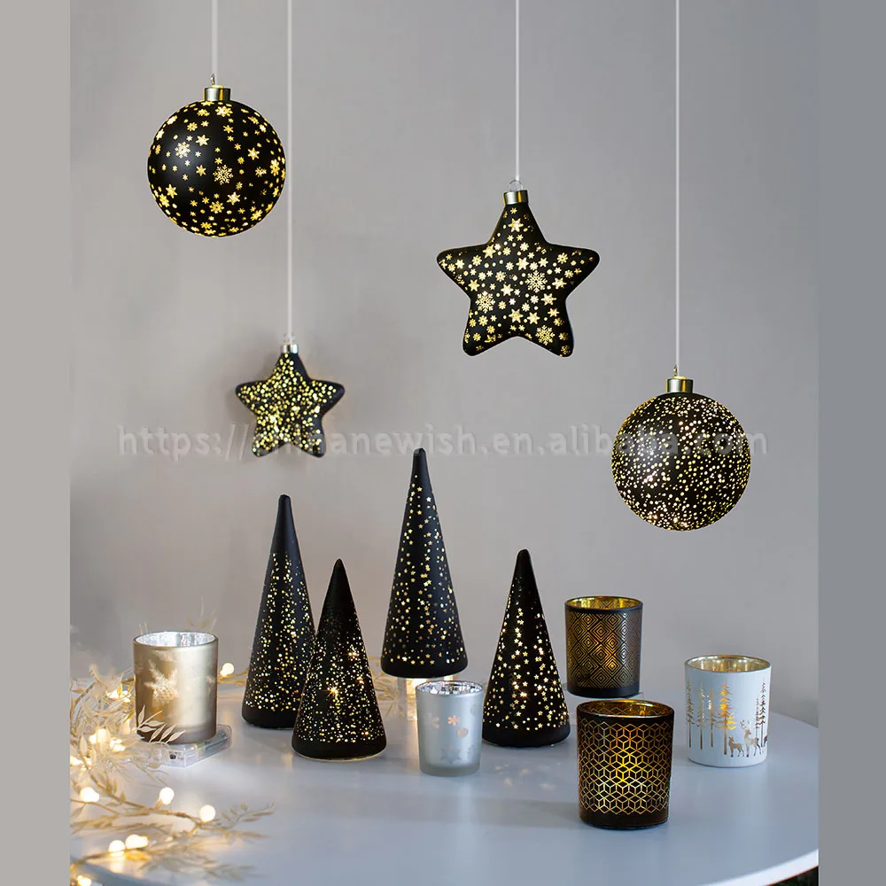 Lighted Christmas ball mirror surface reflects tiny pinpoints light like a starry sky decoration