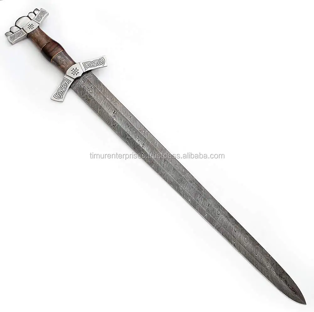 
HAND FORGED DAMASCUS STEEL 32 INCH VIKING SWORD DOUBLE EDGE VIKING STYLE SWORD Gladiolus Viking Sword S-002 