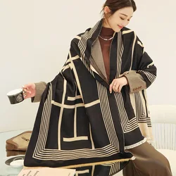 2022 ladies double sided luxury designer inspired warm scarves winter black extra long pashmina shawls cashmere scarf