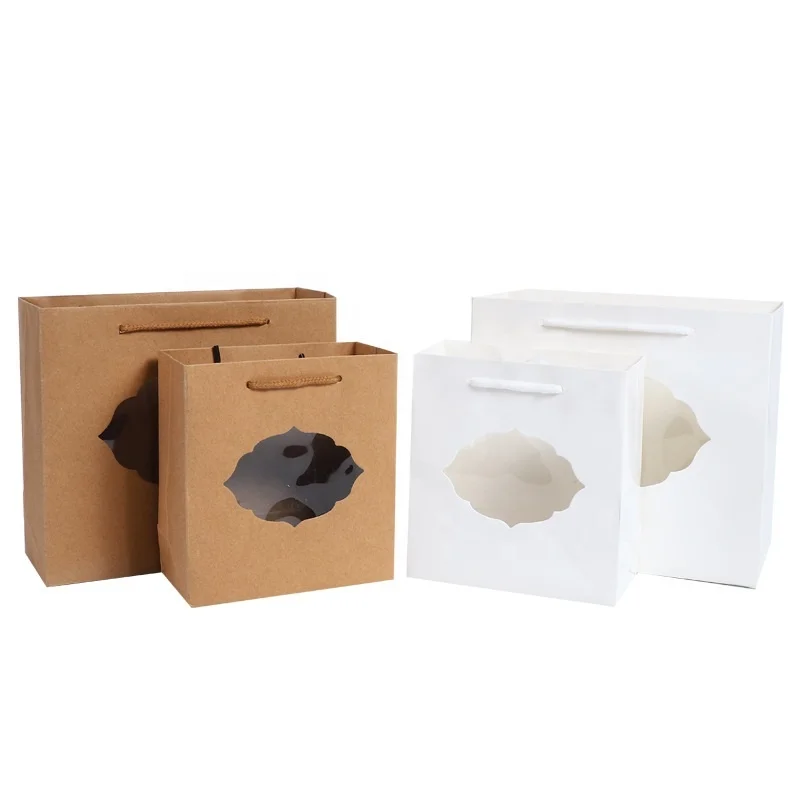 Creative window small kraft paper bag spot window white mini portable small gift bag takeout packaging bag