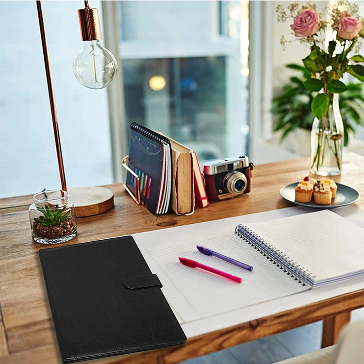 Black A4 Custom Leather Padfolios Folder Portfolio Document Holder Compendium File Organizer Folder