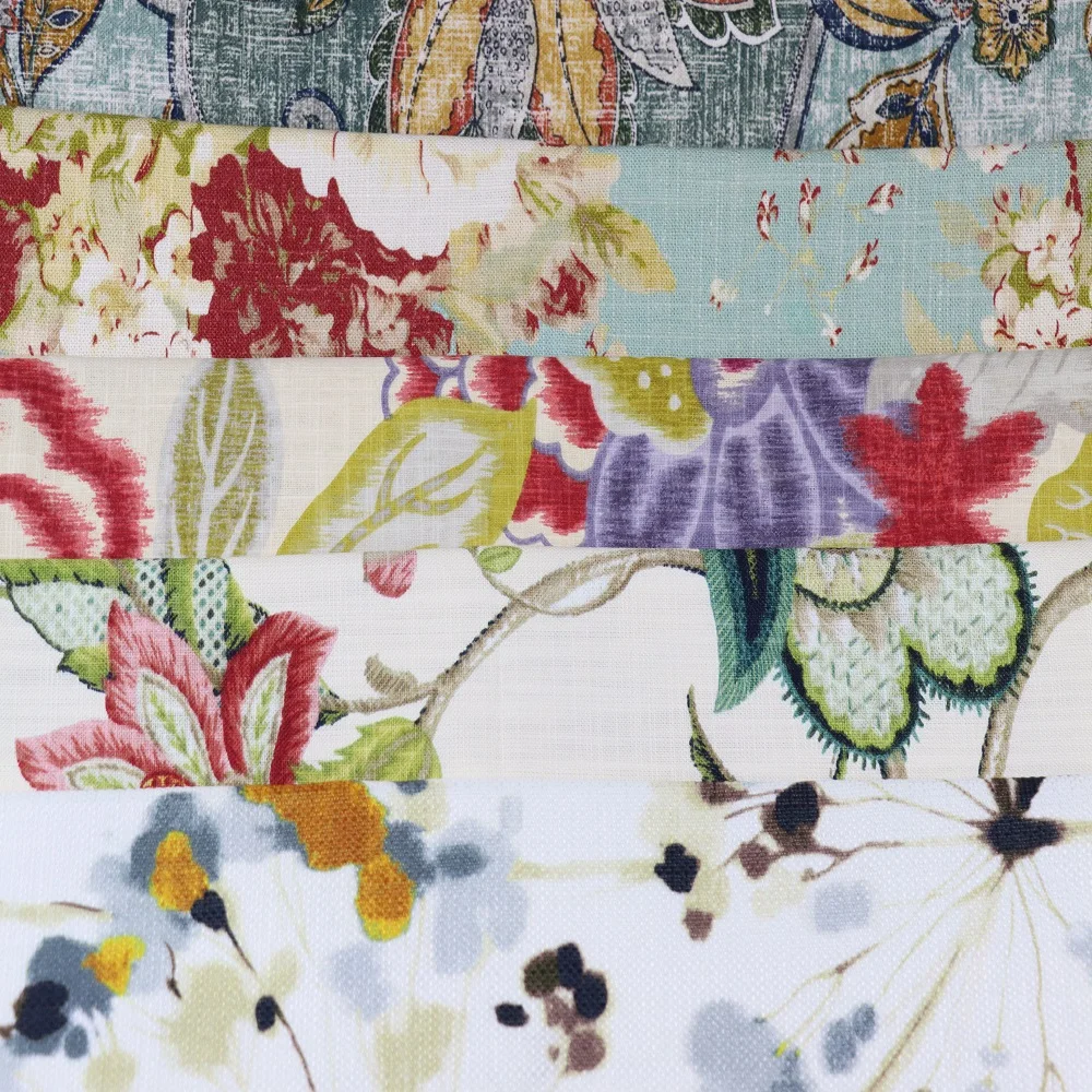 Digital Printing 282gsm Custom 45% Linen 55% Cotton Upholstery Slub Fabric For Curtain