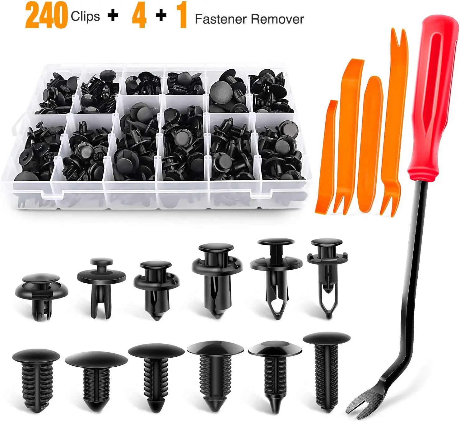 240Pcs + 5 remover Automotive Plastic Car Clips for Car and Auto Fasteners & Clips Push Type Retainer Bumper Rivet and Clip