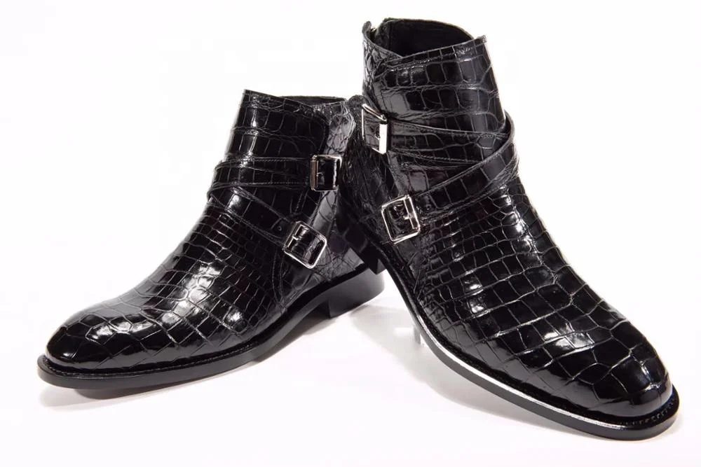 Goodyear welt custom Alligator skin men shoes boots Handmade Luxury men boots leather Crocodile Leather winter boots for men