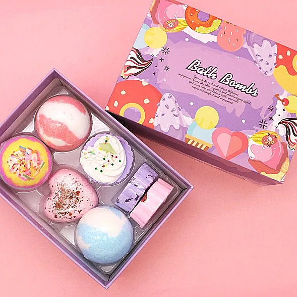 Drop Shipping Organic Fizzy Kid Bath Bombs Set Gift Box Small Cupcake Candy Food Diy Bath Ball Bomb Kit