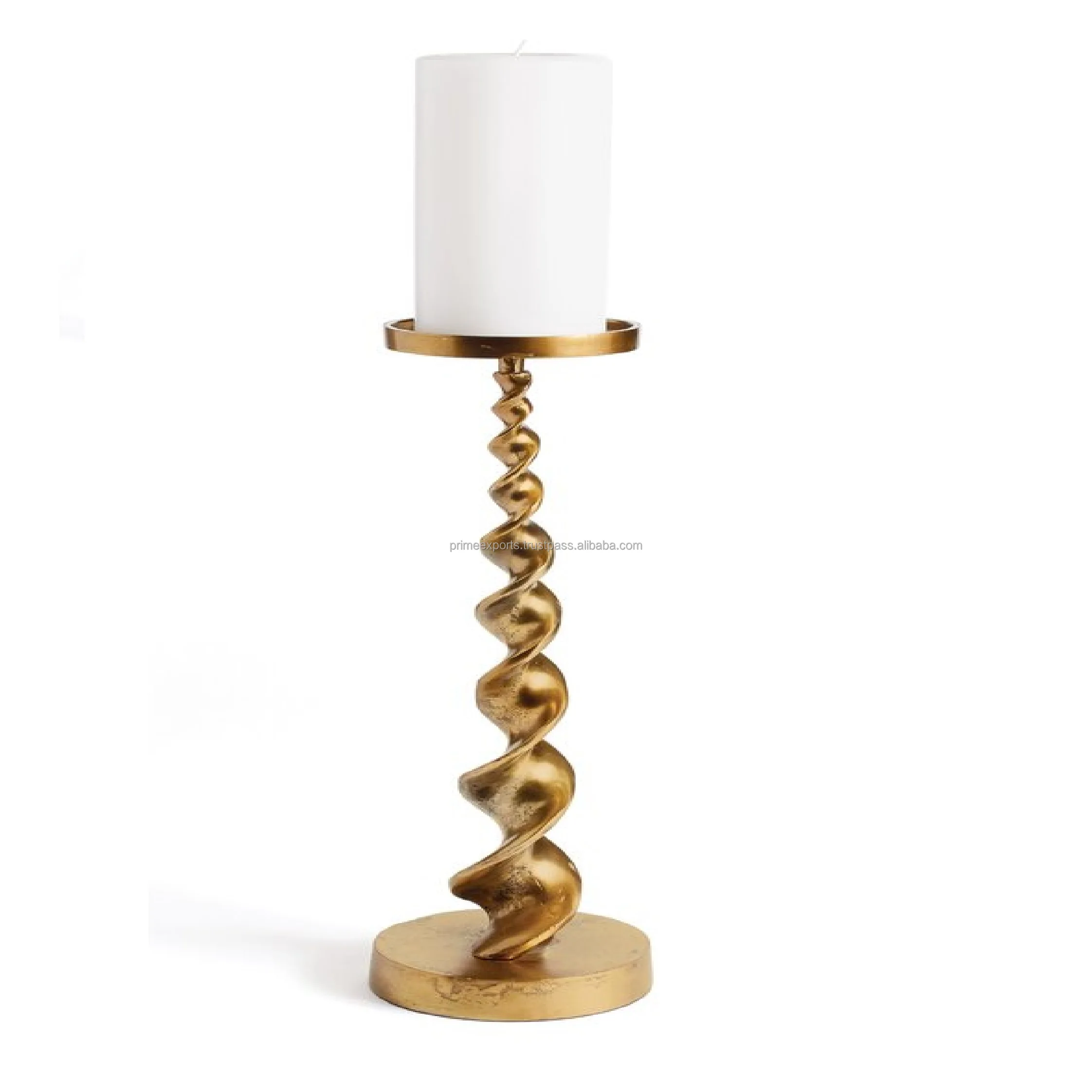 Swirl design gold metal candle pillar holder for home interior and decor Scandinavian and European candle pillar holder