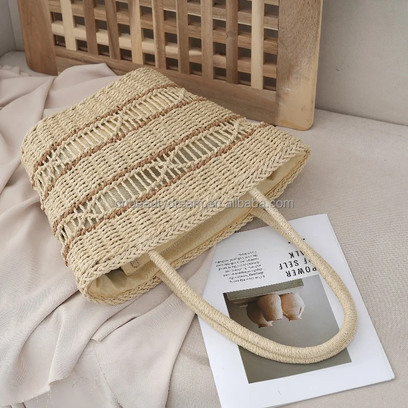 women Luxury Beach Summer Rattan Woven large Straw Tote  Handmade knitting Marocco Shoulder summer beach Bags for vacation